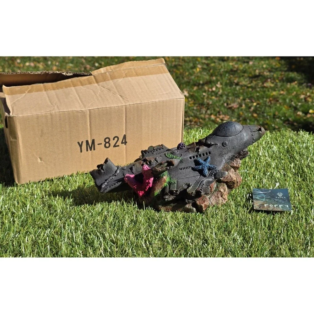 Poppy Pet & Aqua Sunken Wrecked Fighter Jet For Aquarium 10.5